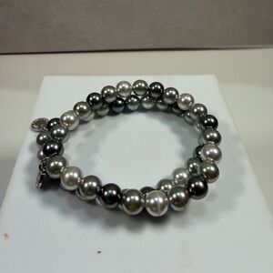 🧡10/$10 Elegant Two-Tone Pearl Stretch Bracelet - Silver and Gunmetal